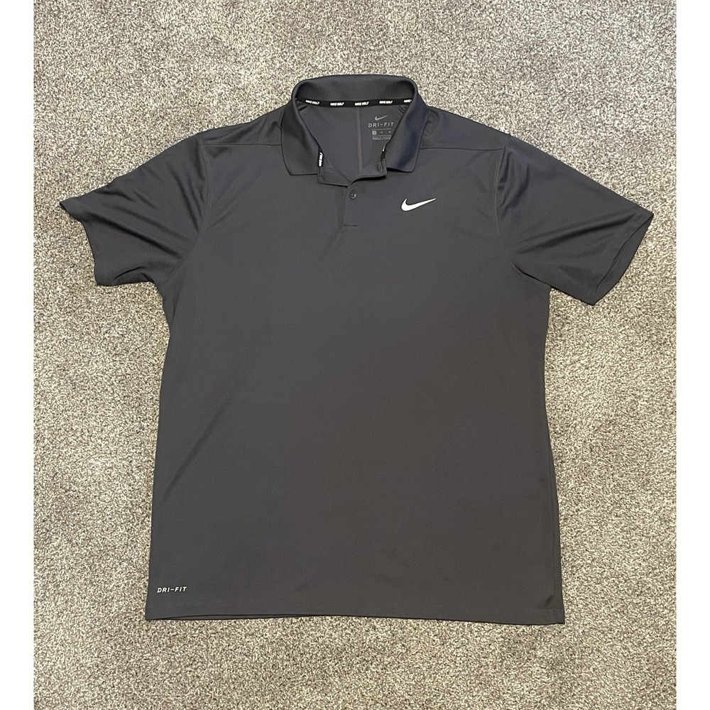 Nike Golf Polo Dri Fit Performance Mens XL Dark Gray Black Stretch Chest Logo